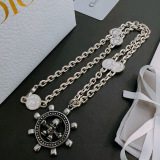 Dior New Fashion Versatile Personalized Pendant Vintage Silver Necklace 60cm