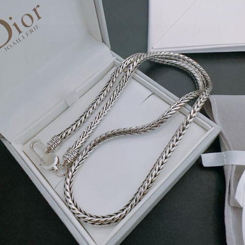 Dior New Couple Fashion Punk Retro Silver Necklace 60cm