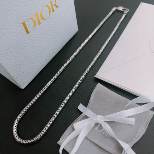 Dior New Couple Fashion Punk Retro Silver Necklace 60cm