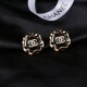 Chanel New Fashion Diamond Studded Double C Enamel Earrings