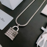 Dior New Couple Fashion Bag Pendant Punk Retro Silver Necklace 60cm
