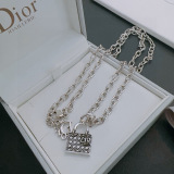 Dior New Couple Fashion Bag Pendant Punk Retro Silver Necklace 60cm