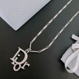 Dior New Couple Trendy Fashion Logo Pendant Punk Retro Silver Necklace 60 CM