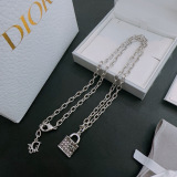 Dior New Couple Fashion Bag Pendant Punk Retro Silver Necklace 60cm
