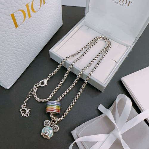 Dior New Fashion Versatile Ring Mickey Pendant Vintage Silver Necklace 60cm