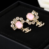 Chanel New Fashion Pink Diamond Double C Earrings