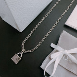 Dior New Couple Fashion Bag Pendant Punk Retro Silver Necklace 60cm