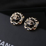 Chanel New Fashion Diamond Studded Double C Enamel Earrings
