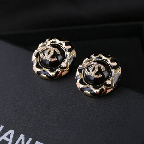 Chanel New Fashion Diamond Studded Double C Enamel Earrings