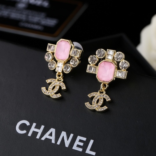 Chanel New Fashion Pink Diamond Double C Earrings