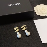 Chanel Fashion Full Diamond Double C Gourd Pearl Earrings