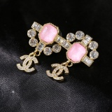 Chanel New Fashion Pink Diamond Double C Earrings