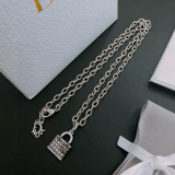 Dior New Couple Fashion Bag Pendant Punk Retro Silver Necklace 60cm