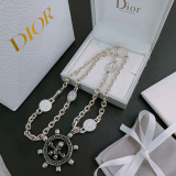 Dior New Fashion Versatile Personalized Pendant Vintage Silver Necklace 60cm