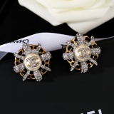 Chanel New Fashion Diamond studded Double C Sheepskin Earrings