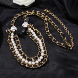 Chanel Fashion Camellia Pearl Sheepskin Waist Chain