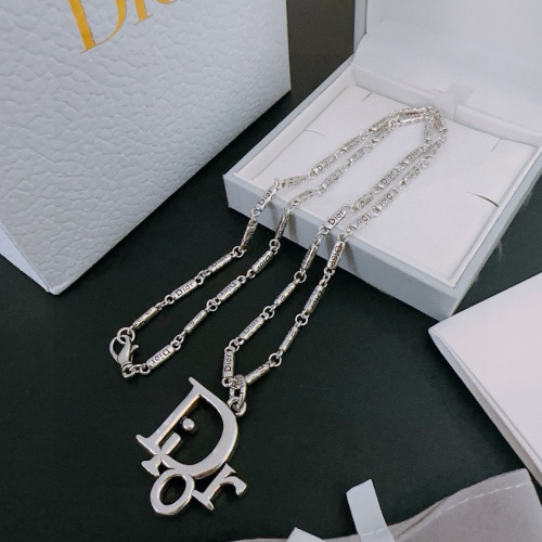 Dior New Couple Trendy Fashion Logo Pendant Punk Retro Silver Necklace 60 CM