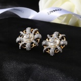 Chanel New Fashion Diamond studded Double C Sheepskin Earrings