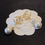 Chanel Fashion Full Diamond Double C Gourd Pearl Earrings