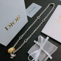 Dior New Fashion Versatile Ring Stitch Pendant Vintage Silver Necklace 60cm