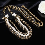 Chanel Fashion Camellia Pearl Sheepskin Waist Chain