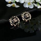 Chanel New Fashion Diamond Studded Double C Enamel Earrings