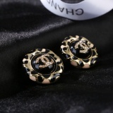 Chanel New Fashion Diamond Studded Double C Enamel Earrings