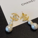 Chanel Fashion Full Diamond Double C Gourd Pearl Earrings
