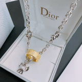 Dior New Fashion Versatile Ring Stitch Pendant Vintage Silver Necklace 60cm