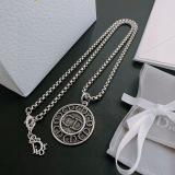 Dior New Couple Fashion Logo Pendant Punk Retro Silver Necklace 60cm