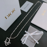Dior New Couple Trendy Fashion Logo Pendant Punk Retro Silver Necklace 60 CM
