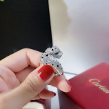 Cartier Fashion Double Leopard Head Full Diamond Ring