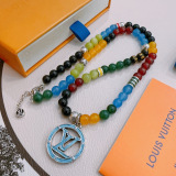 Louis Vuitton Fashion Retro Silver Agate Necklace 60CM