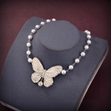 Dior Classic Fashion Letter CD Butterfly Necklace Bead Chain