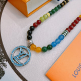Louis Vuitton Fashion Retro Silver Agate Necklace 60CM