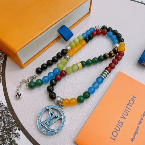 Louis Vuitton Fashion Retro Silver Agate Necklace 60CM