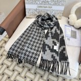Dior Classic Embroidered Logo Thousand Bird Grid Cashmere Scarf Size: 35 x 190 CM
