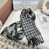 Dior Classic Embroidered Logo Thousand Bird Grid Cashmere Scarf Size: 35 x 190 CM