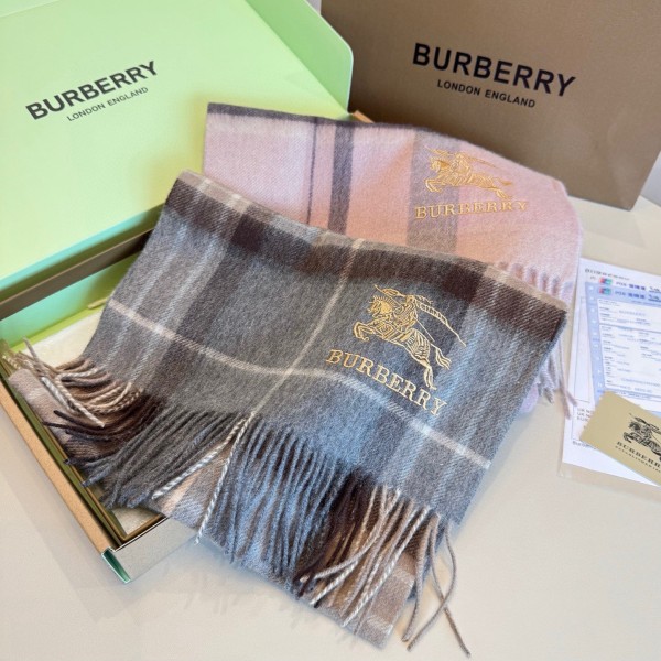 Burberry Classic Embroidered Logo Cashmere Scarf Size: 30 x 200 CM