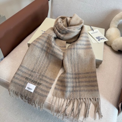Burberry Fashion Embroidered Logo Checkered Double Sided Cashmere Scarf
