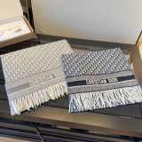 Dior Classic Logo Jacquard Double sided Cashmere Tassel Scarf 