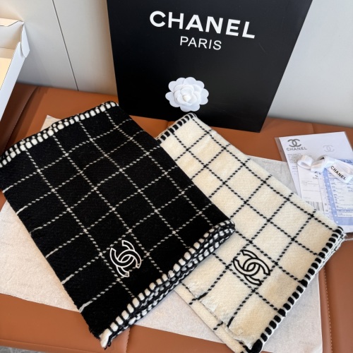 Chanel Classic Versatile Embroidered CC Checkered Cashmere Scarf Size: 38 x 185 CM