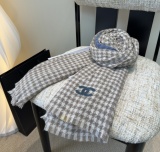Chanel Couple's Classic Embroidered Checkered Cashmere Scarf Size: 30 x 180 CM