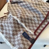 Louis Vuitton Fashion Embroidered Logo Checkered Cashmere Scarf Size: 45 x 200 CM