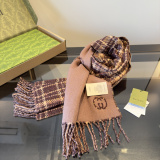 Gucci Classic GG Checkered Jacquard Wool Tassel Scarf Size: 35 x 205 CM