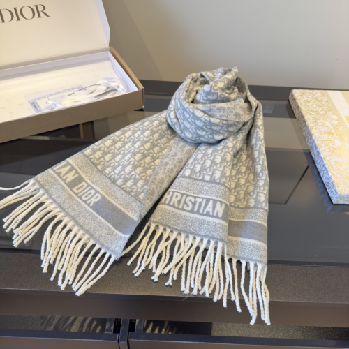 Dior Classic Logo Jacquard Double sided Cashmere Tassel Scarf 