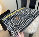 Chanel Couple's Classic Embroidered Checkered Cashmere Scarf Size: 30 x 180 CM