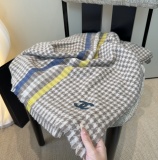 Chanel Couple's Classic Embroidered Checkered Cashmere Scarf Size: 30 x 180 CM