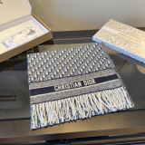 Dior Classic Logo Jacquard Double sided Cashmere Tassel Scarf 
