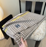 Chanel Couple's Classic Embroidered Checkered Cashmere Scarf Size: 30 x 180 CM